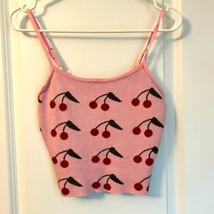 Medium Pink Tank-Top with Cherries